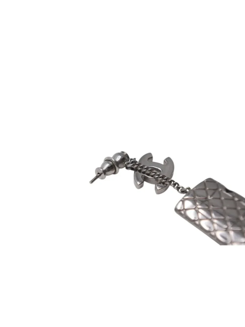 Chanel Earrings CC Logo Dangling 95c Metal Silver Black